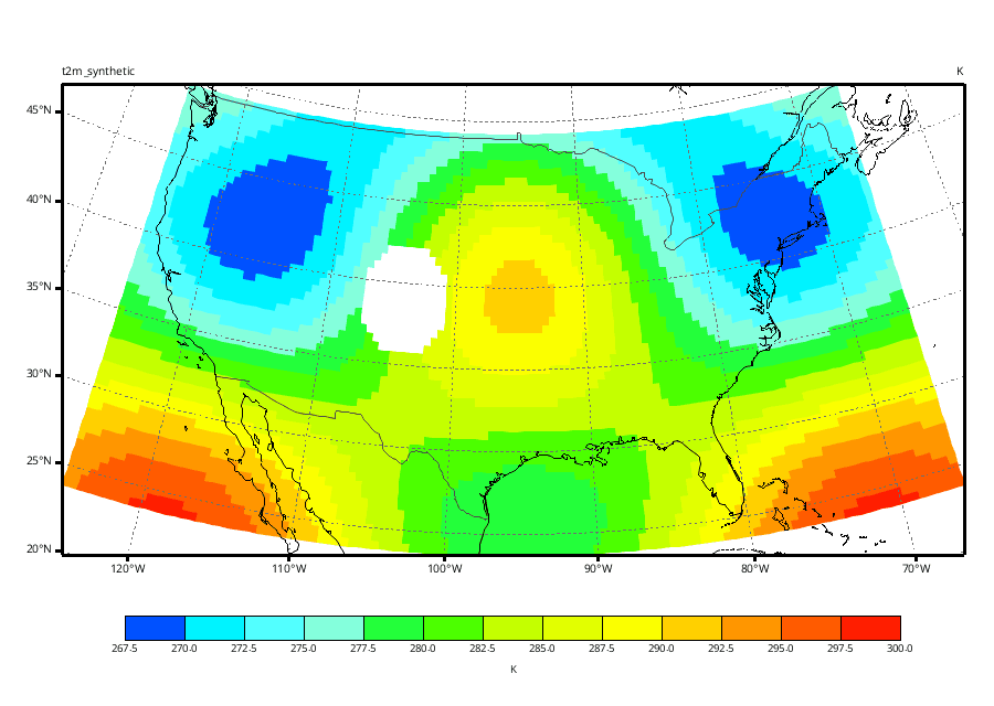 The same meteorological field transformed to a Lambert Conformal grid